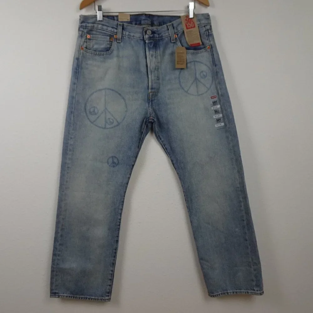 Levi's 501 Jeans Men's Size 36x29 Blue Denim 150 Anniversary Peace Sign